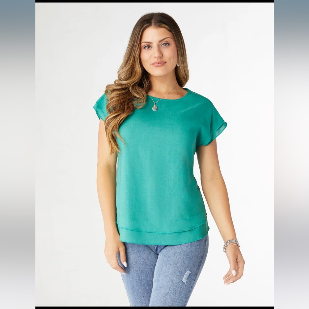 Coco + Carmen Camellia Cap Sleeve Layered Bottom Blouse